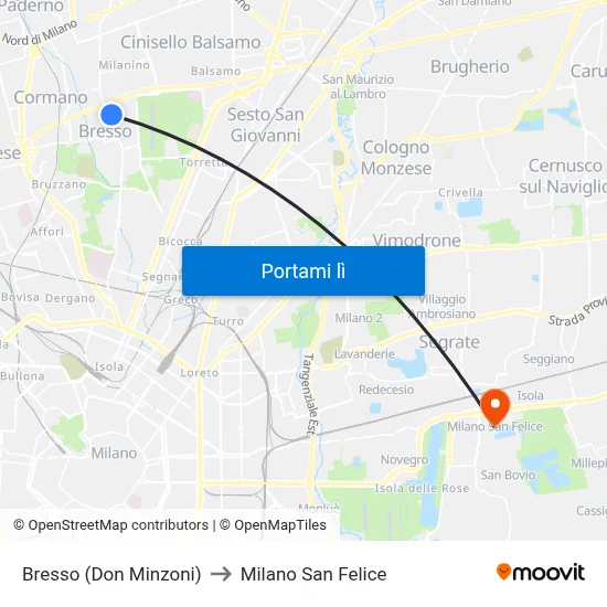 Bresso (Don Minzoni) to Milano San Felice map