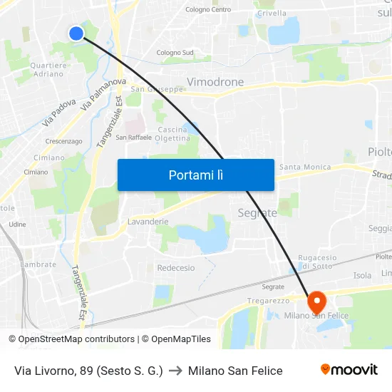 Via Livorno, 89 (Sesto S. G.) to Milano San Felice map