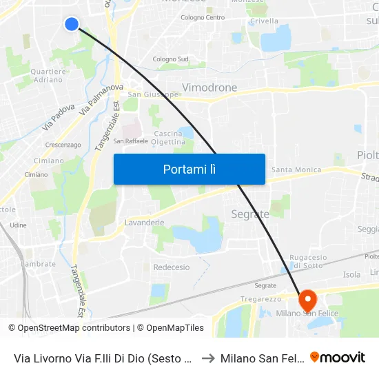Via Livorno Via F.lli Di Dio (Sesto S. G.) to Milano San Felice map