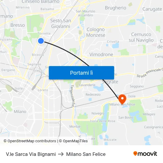 V.le Sarca Via Bignami to Milano San Felice map