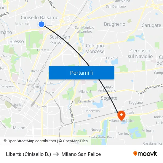 Libertà (Cinisello B.) to Milano San Felice map