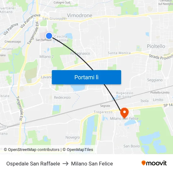 Ospedale San Raffaele to Milano San Felice map