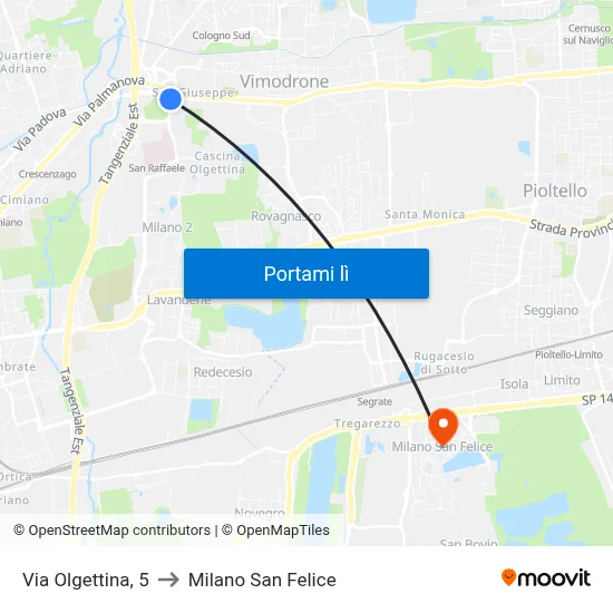 Via Olgettina, 5 to Milano San Felice map