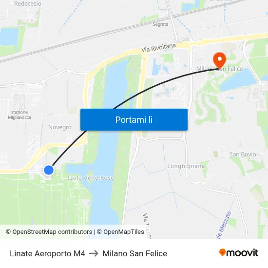Linate Aeroporto M4 to Milano San Felice map