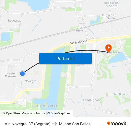 Via Novegro, 37 (Segrate) to Milano San Felice map