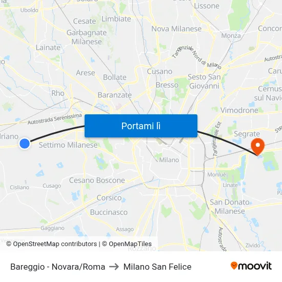 Bareggio -  Novara/Roma to Milano San Felice map