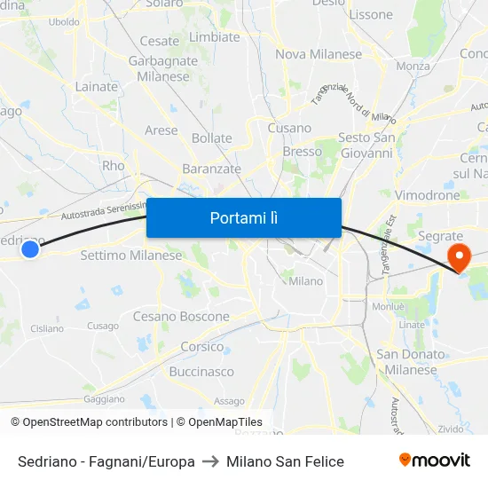 Sedriano -  Fagnani/Europa to Milano San Felice map