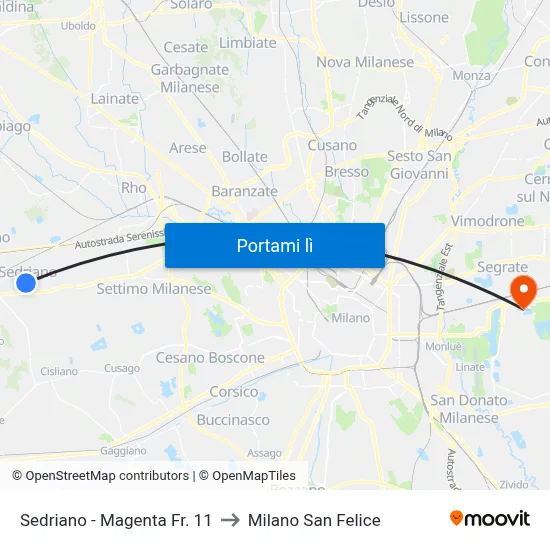 Sedriano -  Magenta Fr.  11 to Milano San Felice map