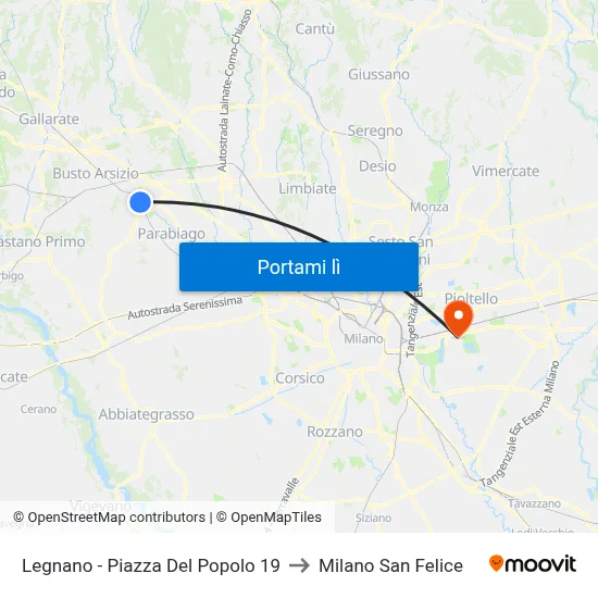 Legnano - Piazza Del Popolo 19 to Milano San Felice map