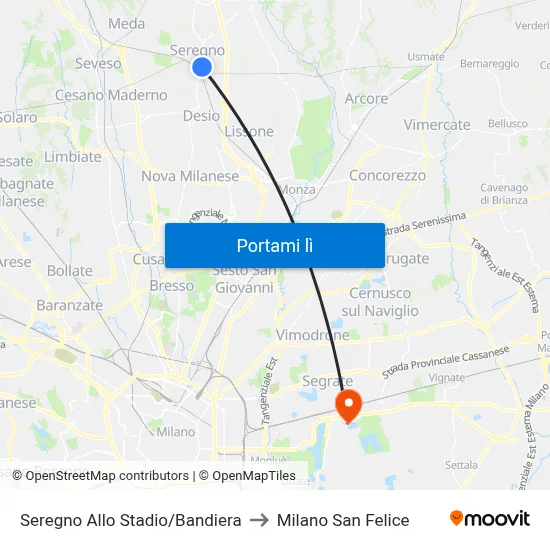 Seregno Allo Stadio/Bandiera to Milano San Felice map