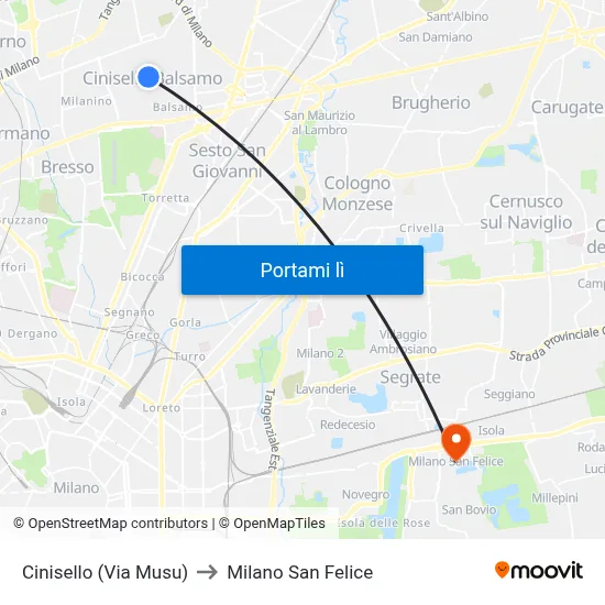 Cinisello (Via Musu) to Milano San Felice map