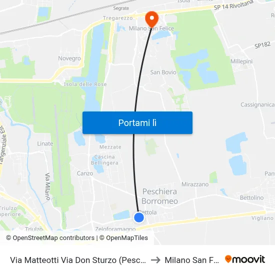 Via Matteotti Via Don Sturzo (Peschiera B.) to Milano San Felice map