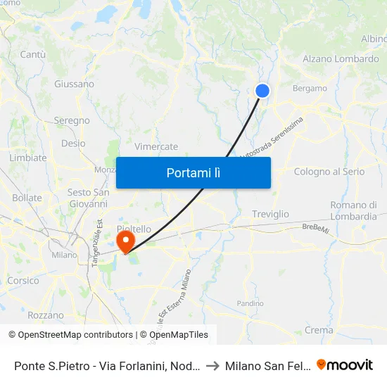 Ponte S.Pietro - Via Forlanini, Nodo A1 to Milano San Felice map