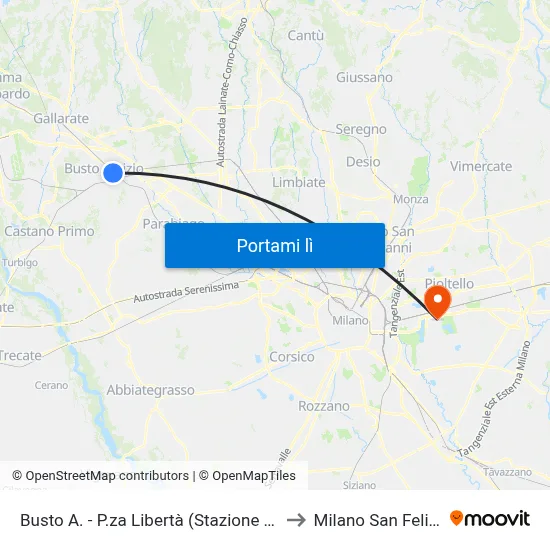 Busto A. - P.za Libertà (Stazione Fs) to Milano San Felice map