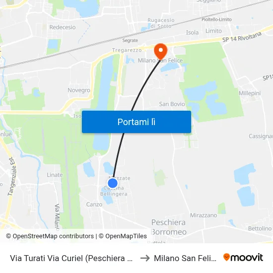 Via Turati Via Curiel (Peschiera B.) to Milano San Felice map