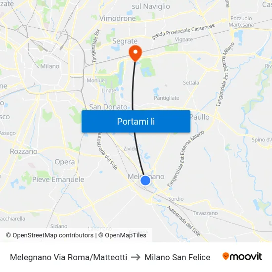 Melegnano Via Roma/Matteotti to Milano San Felice map