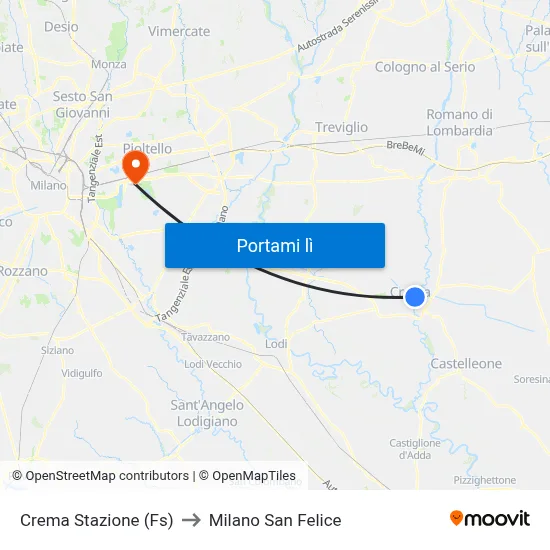 Crema Stazione (Fs) to Milano San Felice map