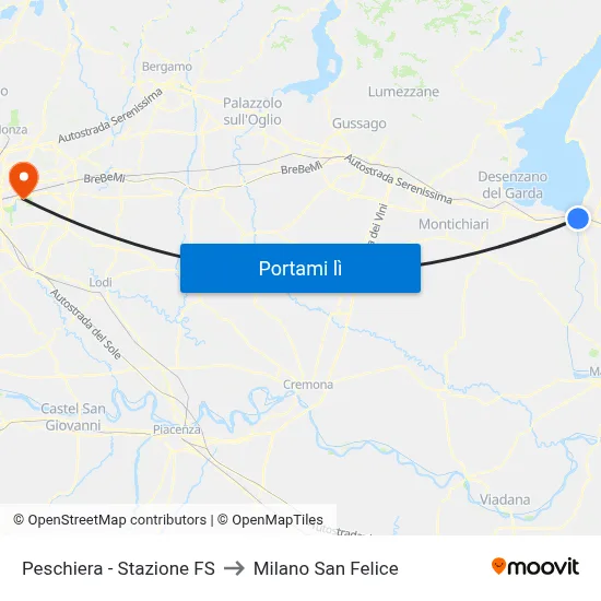 Peschiera - Stazione FS to Milano San Felice map