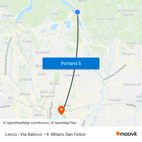 Lecco - Via Balicco to Milano San Felice map