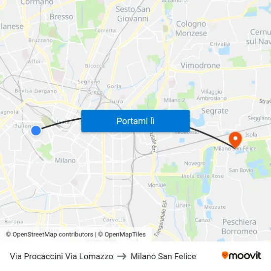 Via Procaccini Via Lomazzo to Milano San Felice map