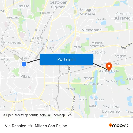 Via Rosales to Milano San Felice map