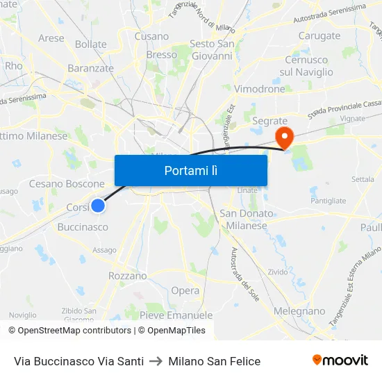 Via Buccinasco Via Santi to Milano San Felice map