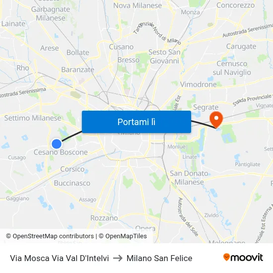 Via Mosca Via Val D'Intelvi to Milano San Felice map