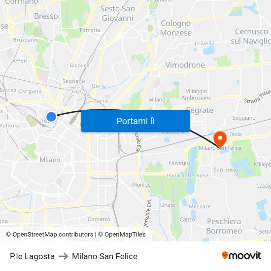 P.le Lagosta to Milano San Felice map