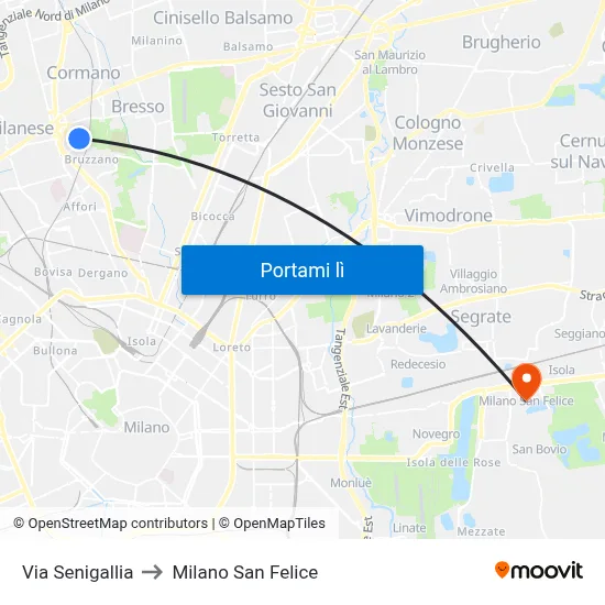 Via Senigallia to Milano San Felice map