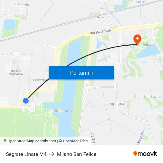 Segrate Linate M4 to Milano San Felice map