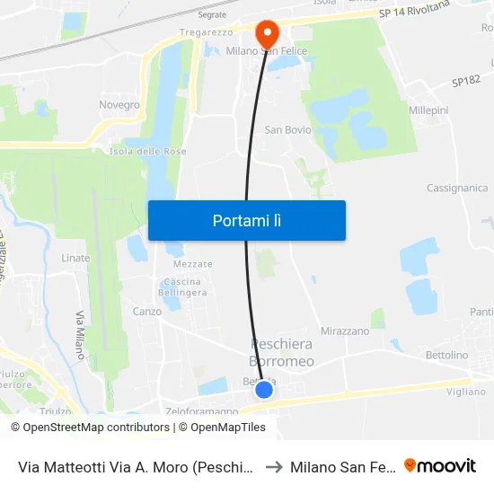 Via Matteotti Via A. Moro (Peschiera B.) to Milano San Felice map