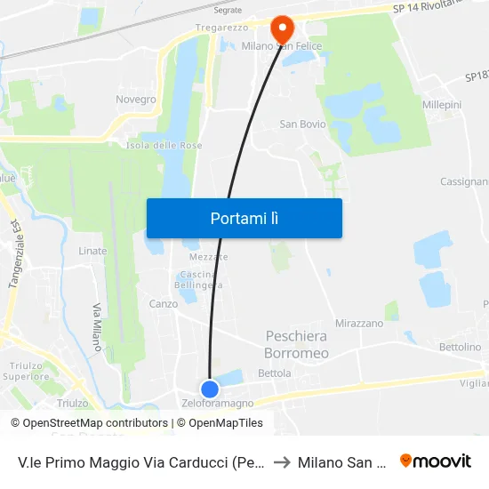 V.le Primo Maggio Via Carducci (Peschiera B.) to Milano San Felice map