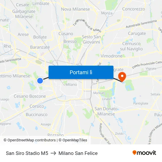 San Siro Stadio M5 to Milano San Felice map