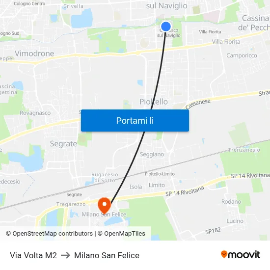 Via Volta M2 to Milano San Felice map