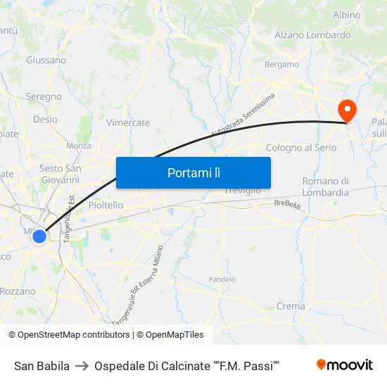 San Babila to Ospedale Di Calcinate ""F.M. Passi"" map