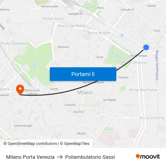 Milano Porta Venezia to Poliambulatorio Sassi map