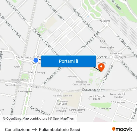 Conciliazione to Poliambulatorio Sassi map