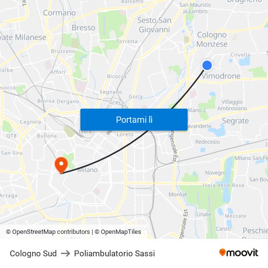 Cologno Sud to Poliambulatorio Sassi map
