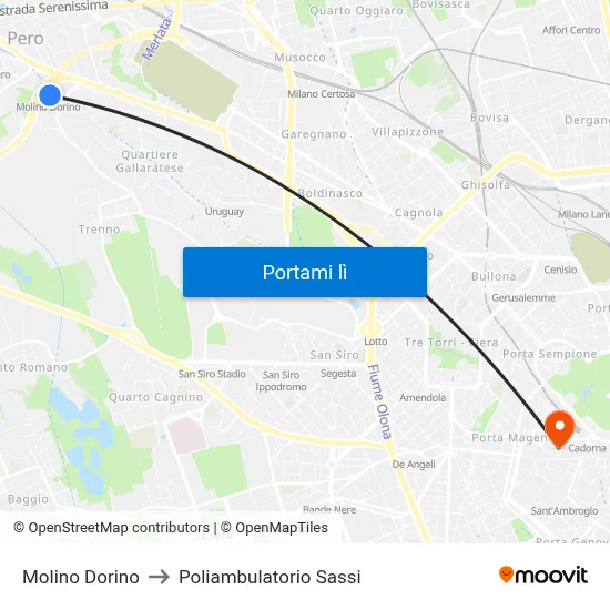 Molino Dorino to Poliambulatorio Sassi map