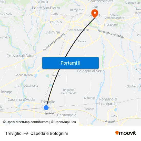 Treviglio to Ospedale Bolognini map