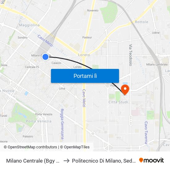 Milano Centrale (Bgy Airport Shuttles) to Politecnico Di Milano, Sede Milano Leonardo map