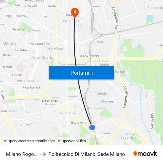 Milano Rogoredo to Politecnico Di Milano, Sede Milano Leonardo map