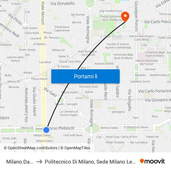 Milano Dateo to Politecnico Di Milano, Sede Milano Leonardo map