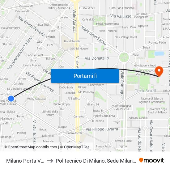 Milano Porta Venezia to Politecnico Di Milano, Sede Milano Leonardo map