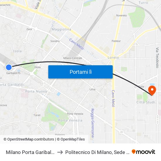 Milano Porta Garibaldi (Passante) to Politecnico Di Milano, Sede Milano Leonardo map