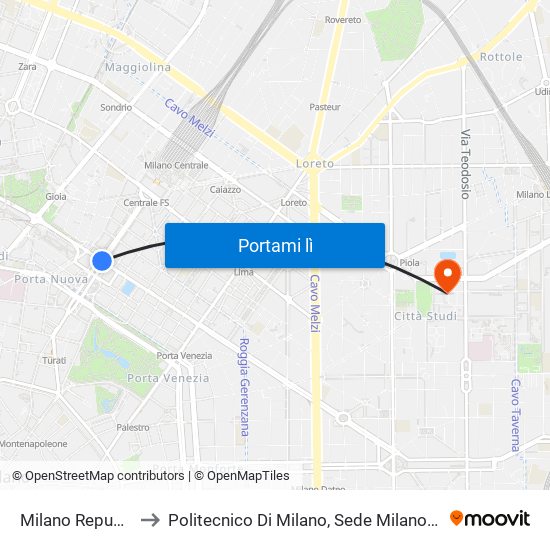 Milano Repubblica to Politecnico Di Milano, Sede Milano Leonardo map