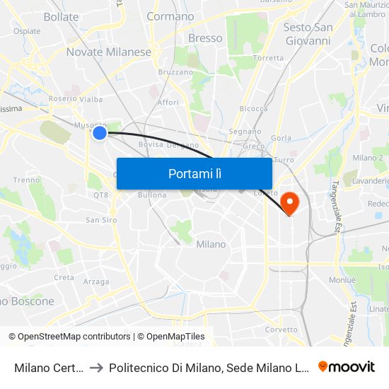 Milano Certosa to Politecnico Di Milano, Sede Milano Leonardo map