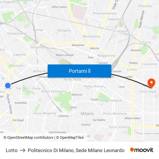 Lotto to Politecnico Di Milano, Sede Milano Leonardo map