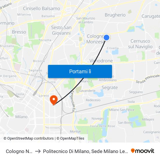 Cologno Nord to Politecnico Di Milano, Sede Milano Leonardo map