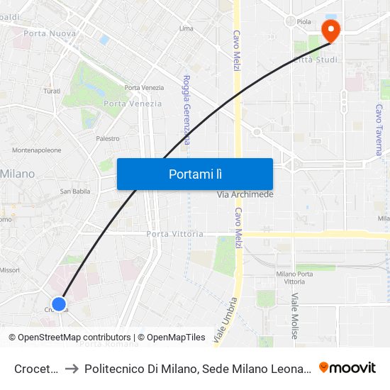 Crocetta to Politecnico Di Milano, Sede Milano Leonardo map